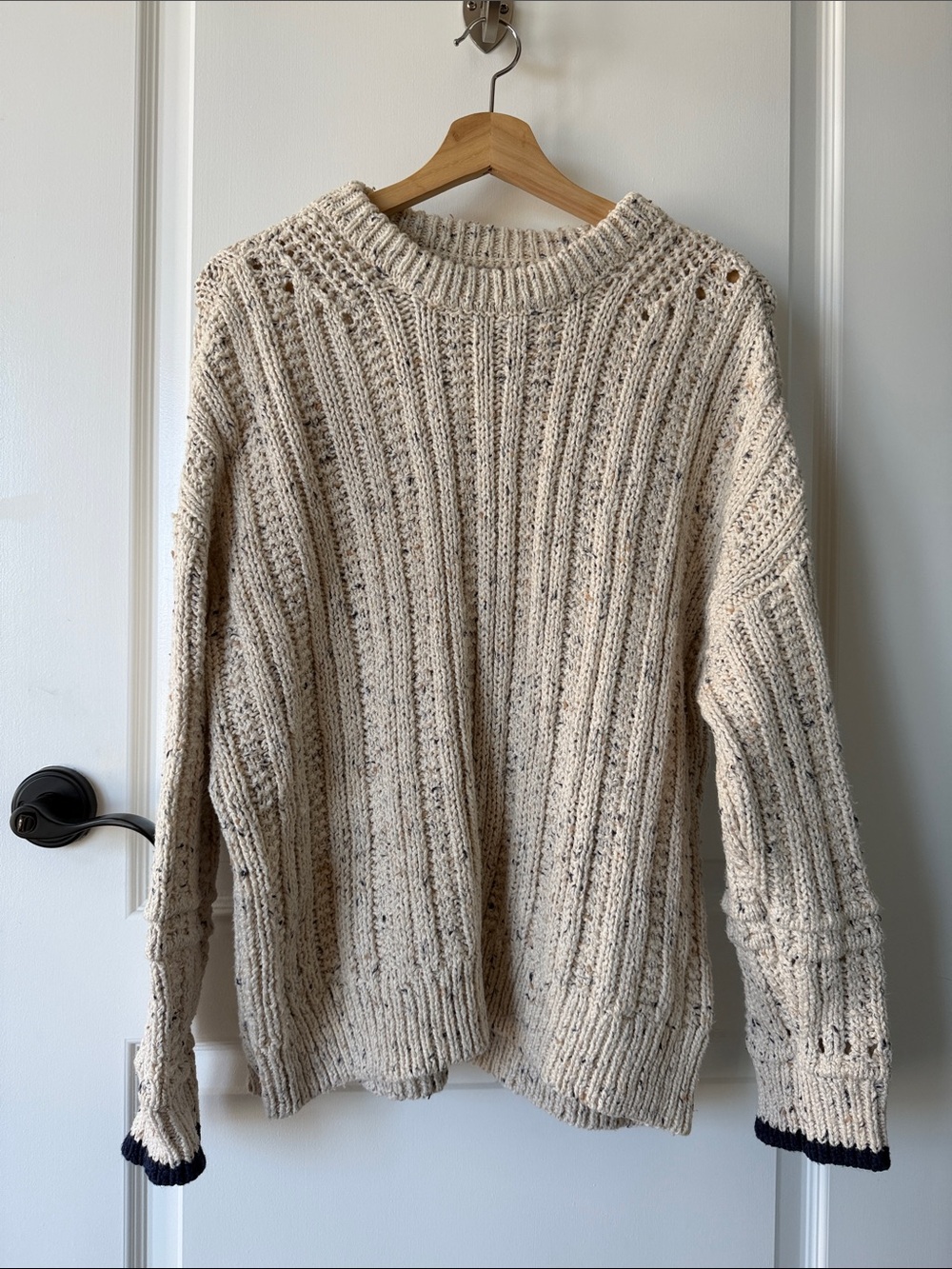 aerie Cream Ribbed Crewneck Sweater